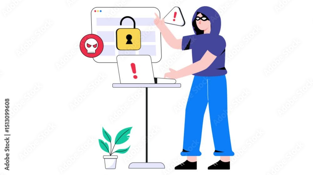 Poster hacker 2d flat animation.
