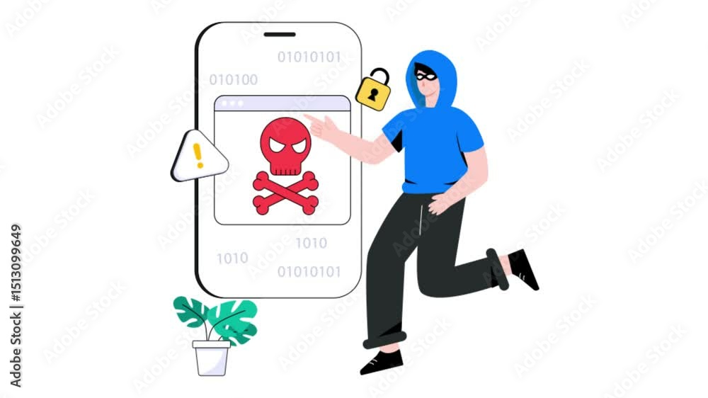 Poster mobile hacking 2d flat animation.