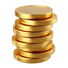 Stack of shiny gold coins arranged in a neat pile. transparent background