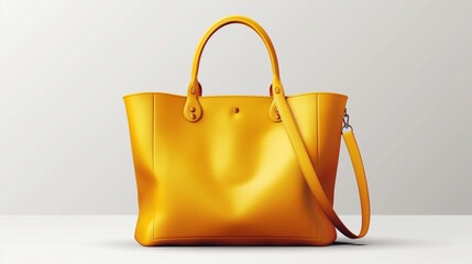 34:Yellow woman fashion leather tote bag vector with transparent background. Yellow woman bag vector 