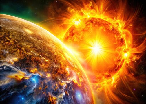 Powerful Solar Flare, Coronal Mass Ejection, Sun Eruption, Space Weather, Solar Storm, CME, Sunspots, Solar Activity, Astronomy Photography - Powered by Adobe