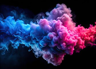 Obraz premium Pink Blue Smoke Clouds Dark Background - Abstract AI Art, Fantasy Smoke, Colorful Nebula, Dreamy Vapor, Digital Smoke Effect
