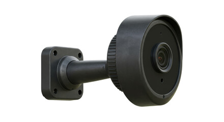 Isolated Black Surveillance Camera on White, Security Device