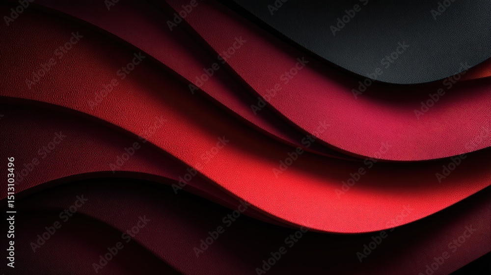 Poster crimson waves: abstract art of flowing crimson and burgundy paper waves creating a dynamic and luxur