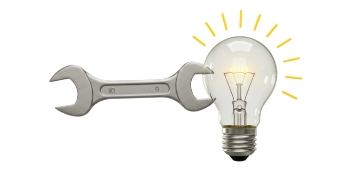 Isolated Wrench Adjusting Illuminated Light Bulb