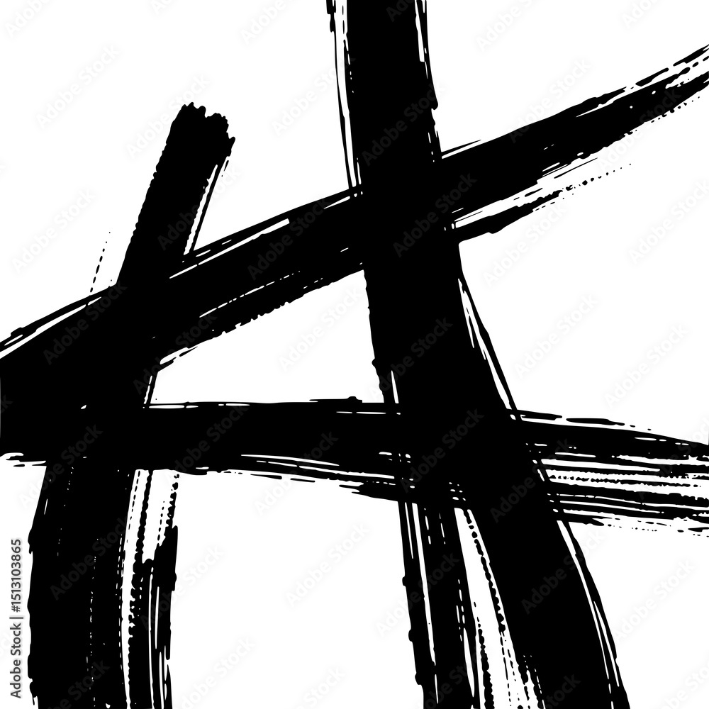Poster abstract ink strokes: a bold monochrome illustration features dynamic, intersecting brushstrokes, cr