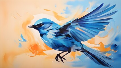 Flying blue bird. Artwork