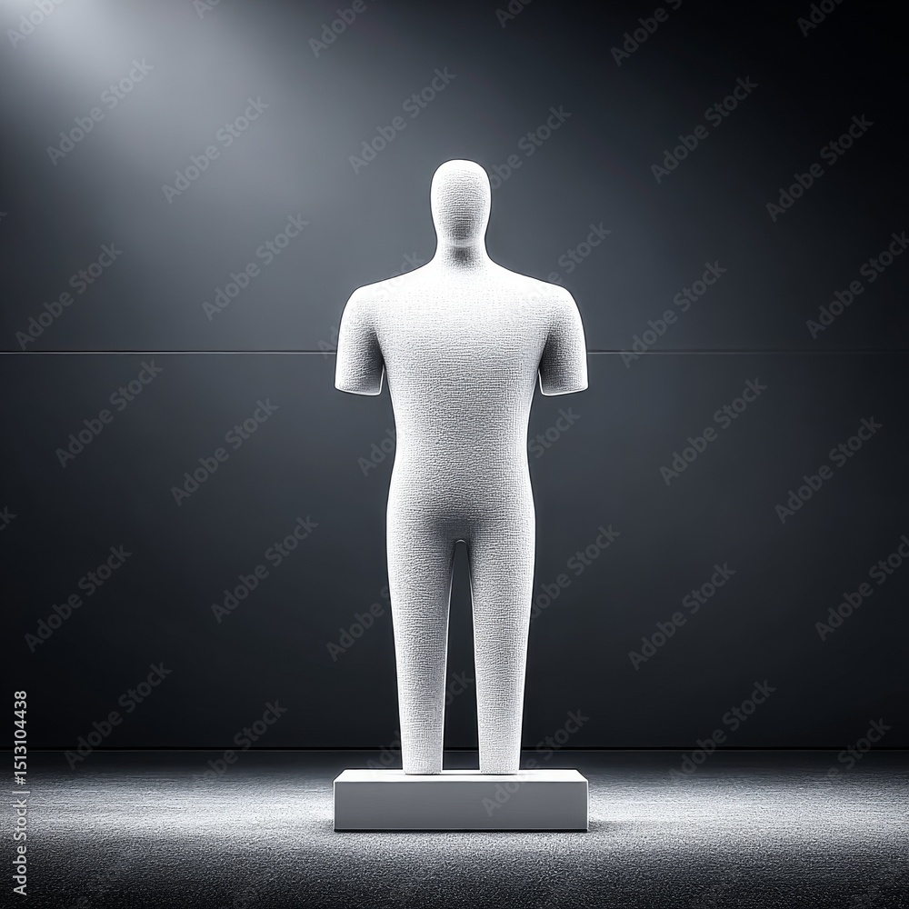 Aufkleber minimalist white mannequin under spotlight: a study in texture and form in a contemporary setting