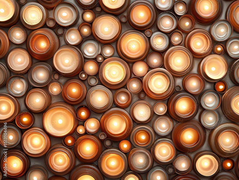 Poster a vibrant pattern of glowing concentric circles in warm tones, resembling abstract lights or candles