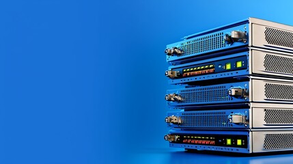 Blue Network Servers Close Up on a Blue Background