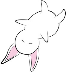 simple line drawing of a white rabbit with pink inner ears and a fluffy tail.