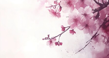 Delicate Pink Cherry Blossoms Watercolor Art