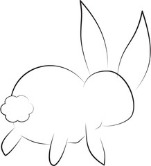 simple line drawing of a white rabbit with pink inner ears and a fluffy tail.