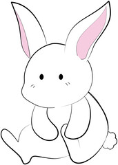 simple line drawing of a white rabbit with pink inner ears and a fluffy tail.