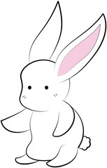 simple line drawing of a white rabbit with pink inner ears and a fluffy tail.