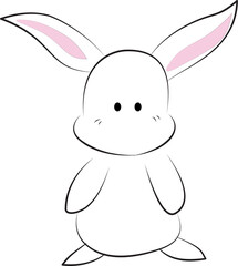 simple line drawing of a white rabbit with pink inner ears and a fluffy tail.