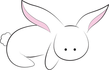 simple line drawing of a white rabbit with pink inner ears and a fluffy tail.