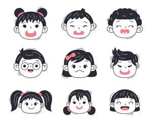 Cute Kids Face Avatar Doodle Set &ndash; Cartoon Expressions Clipart