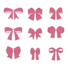Red Wine Coquette Bows &ndash; Minimalist Pink Ribbon Vector Set