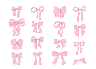 Pink Coquette Bow Collection &ndash; Flat Vector Illustration Set