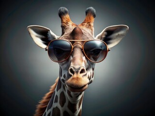Surreal Giraffe Sunglasses Low Light Studio Photo - Exotic Animal Portrait