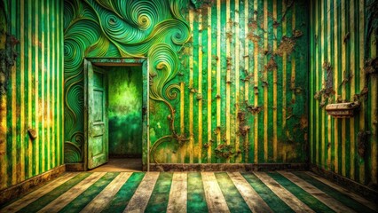 Surreal Green Grunge Stripes: Abstract Background Texture Photography