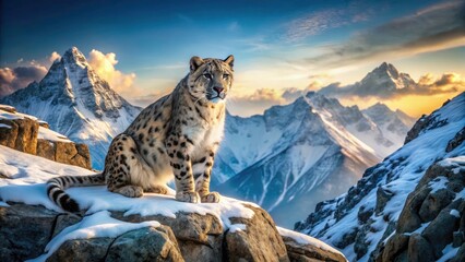 Snow Leopard Panoramic Mountain Majesty: Stunning Wildlife Photography