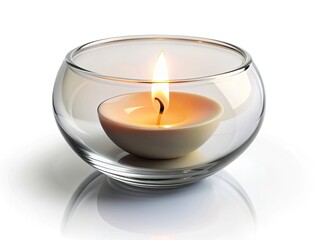 Tilt-Shift Candle Flame in Glass Bowl, Miniature Photography, Close-up, White Background, Isolated, Still Life, Diorama Effect