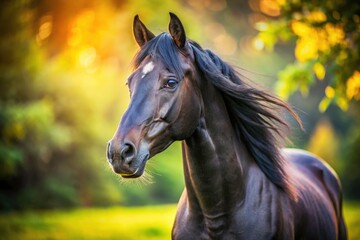 Tilt-Shift Black Thoroughbred Horse Portrait Photography - Stunning Equestrian Art