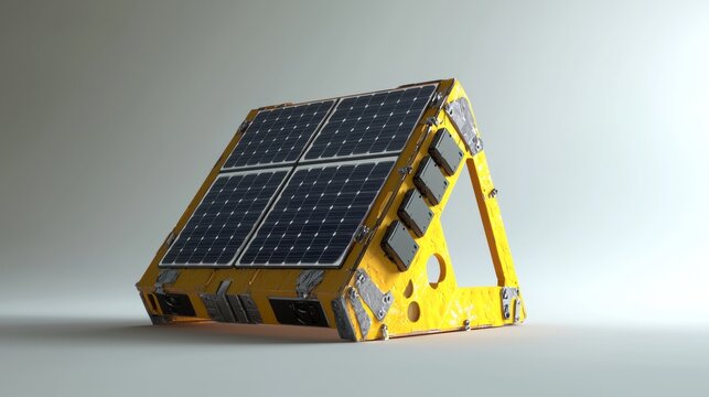 Solar panel device designed for energy sustainability with a modern, angular shape and multiple panels for efficiency