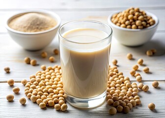 Soy Milk White Background, Organic Soy Milk Photography, Plant Based Milk Image,  High-Resolution Soy Milk Photo, Vegan Milk Picture, Dairy-Free Milk