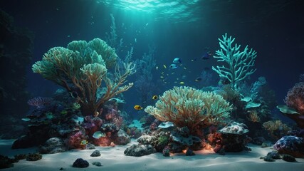 Fototapeta premium Bioluminescent Coral Reef: Unreal Engine 5, Midnight, Tropical Fish, Hidden Wonders