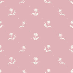Ditsy Floral Print Seamless Pink Pattern Vector. Monochrome Background with Flowers. Spring, Summer, Autumn Nature Vintage Wallpaper