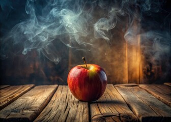 Still Life Smoke Apple Table Photography - Dramatic Lighting, Moody Atmosphere, Close-up Fruit Image
