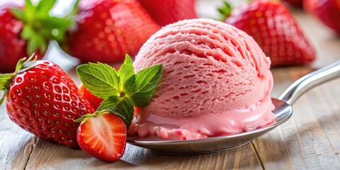 Strawberry Ice Cream Half Strawberry Dessert, High Depth of Field Food Photography