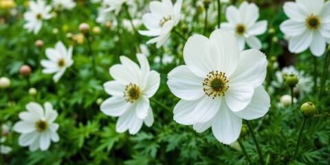 Fototapeta premium Blooming Anemone canadensis in a Green Garden Setting