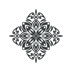 Square Floral Ornament Black Vector Illustration
