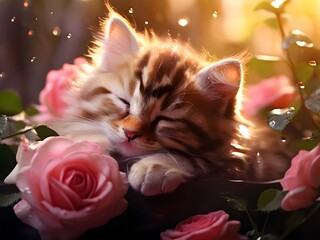 Slipping cat between roses