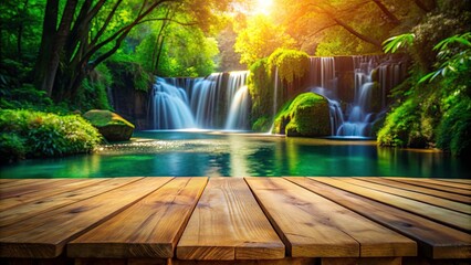Tilt-Shift Waterfall Tabletop Photography: Miniature Scenic Empty Table Near Cascading Water