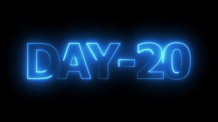Day 20 text animation by cyan color neon on black background.