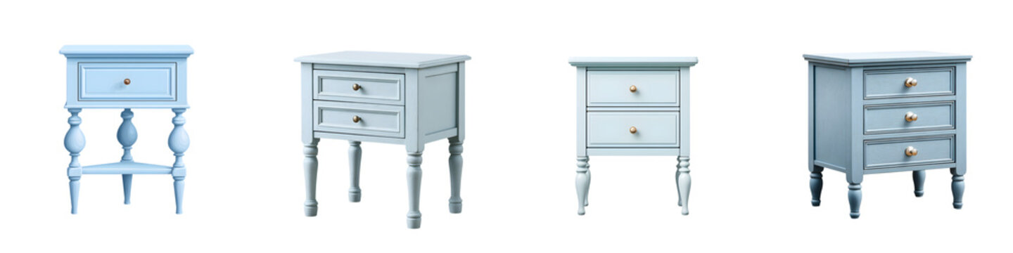 Stylish blue bedside tables showcasing intricate details and classic design, ideal for contemporary home d&eacute;cor, bedroom organization, and elegant interior styling