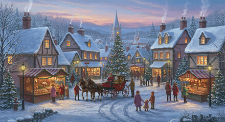 christmas house in the snow Cozy Christmas Village – Festive Scene