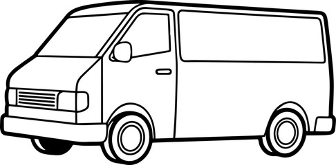 Delivery van black outline vector and illustration, coloring book page