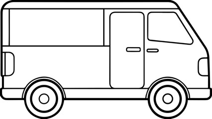 Delivery van black outline vector and illustration, coloring book page