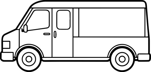 Delivery van black outline vector and illustration, coloring book page
