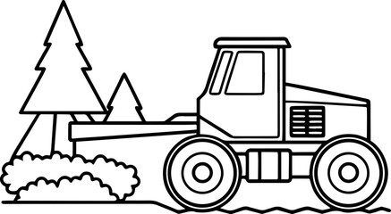 Naklejka premium Logging skidder black outline vector and illustration, coloring book page