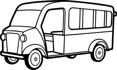 Tuk tuk black outline vector and illustration, coloring book page