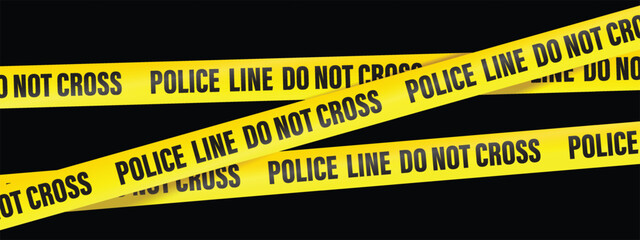 Police line do not cross, text on the yellow tape on white, black and transparent background. Realistic 3d Detailed Black and Yellow Police Line Tape.
