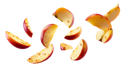 Falling Red Apple Slices with Spicy Seasoning on Transparent Background, PNG