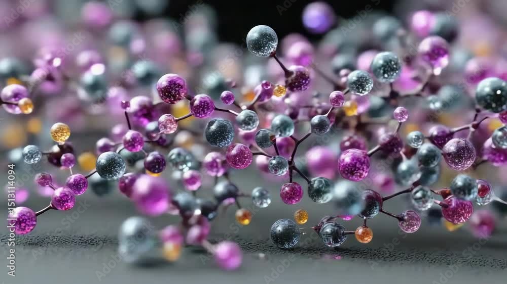 Poster sparkling close-up synthetic colorful abstract representation of molecular structures and bonds